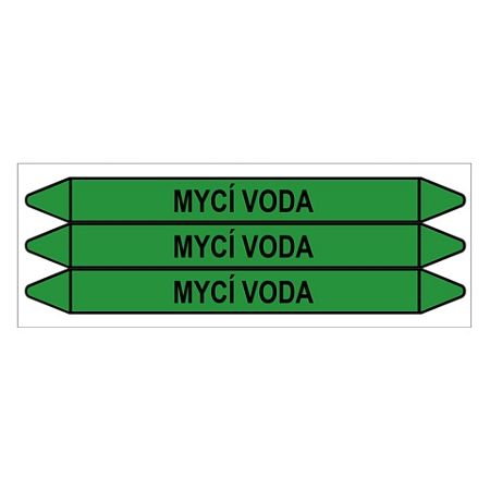 Značení potrubí, mycí voda,3 ks, 355 × 37 mm
